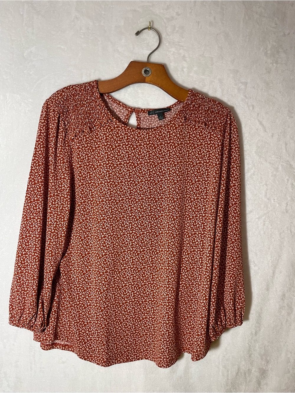 Adrianna Papell Rust Floral Print Long-Sleeve Blouse